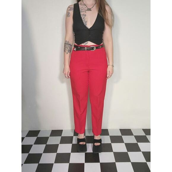 90s Vintage Mom Jeans Pyke Petites Bright Red High Waisted Slim Pants Sz 8 - Picture 2 of 8